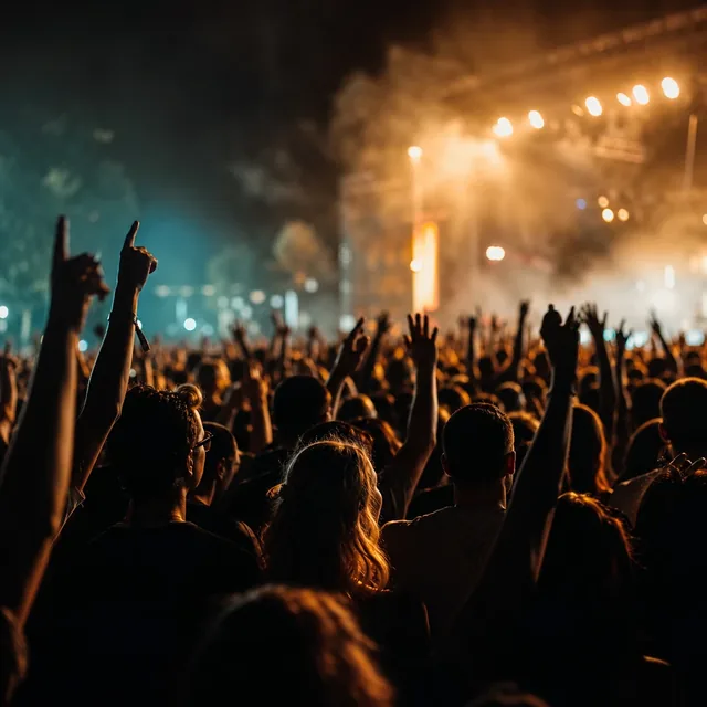 Concert crowd under stage lights